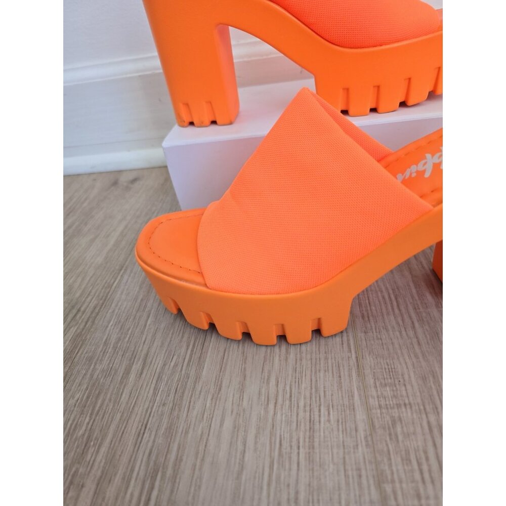 Cape Robbin Neon Orange Platform Chunky Heel Mules - Picture 8 of 11